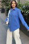 Women's Cobalt Blue Epaulettes and Staple Detailed, Loose Cut, Sweatproof, Poplin Shirt - 3