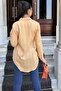 Women's Caramel Striped Patterned, Long Sleeve, Relaxed Fit, Textured Fabric Shirt - 4