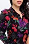 Women's Black Classic Collar, Long Sleeve, Floral Pattern, Regular Fit, Standard Length Shirt - 7