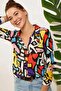Women's Multicolor Classic Collar Geometric Patterned Long Sleeve Shirt, Regular Fit Standard Length