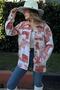 Women's Red Patterned Gabardine Fabric, Oval Cut on the Skirt, Oversize Shirt with Pockets