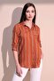 Women's Tile Long Sleeve Special Fabric Single Pocket Shirt Upright Striped Long Back Basic Cut Shirt - 8