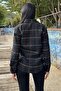 Black & Color Plaid Tweed Fabric, Double Pockets, Long Loose Shirt Jacket - 6