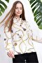 Women's Beige Chain Patterned Long Sleeve Shirt - Regular Fit, Standard Size