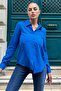 Cobalt Blue Stone Embroidered Cotton Linen Classic Shirt - 2