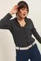 Women's Navy Blue Polka Dot Long Sleeve Shirt, Regular Fit, Standard Size - 3