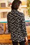 Women's Black Floral Patterned Classic Collar Long Sleeve Straight Cut Shirt - 4