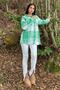 Green Double Pocket, Plaid Pattern, Comfortable Fit, Loose Stamp Shirt - 7
