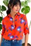 Women's Coral Flower Patterned Long Sleeve Regular Cut Standard Size Shirt