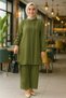Stone Detailed Tunic & Elastic Waist Trousers, Aerobin Fabric, Bottom Top Two Piece Set City Suit