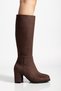 Women's Bitter Brown Suede Zippered Below the Knee Heeled Boots (the Calf Can Stretch up to 2 cm)