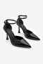 Women's Stiletto Pointed Toe Ankle Strap Croco Classic Heeled Shoes Menlit Black Croco - 5