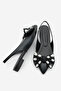 Women's Pointed Toe Bow Detailed Stoned Open Back Scarf Ballerinas Lispen Black - 8