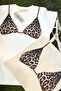 Leopard Patterned White Oversize Women's T-Shirt + Cloth Bag Gift Combination Set – 100% Cotton - 2