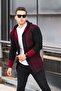 Men's Burgundy Sleeves Patterned Hooded Poncho Cardigan - 3