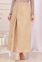 Elastic Waist Skirt with Side Zipper Detail-Beige - 3