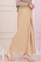 Elastic Waist Skirt with Side Zipper Detail-Beige - 4