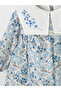 Bloomy Spring Patterned Long Sleeve Motif Embroidered Blue Dress - 4