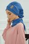 Ready-To-Wear Turban with Low-Cut Neckline and Gold Accessories, Blue, Ht-11A - 6