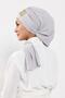 Ready-To-Wear Turban with Low-Cut Neckline and Gold Accessories, Light Grey, Ht-11A - 2