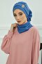 Ready-To-Wear Turban with Low-Cut Neckline and Gold Accessories, Blue, Ht-11A - 3