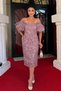 Embroidery Lace Fabric Boat Neck Pencil Dress - Dry Rose