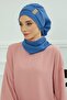 Ready-To-Wear Turban with Low-Cut Neckline and Gold Accessories, Blue, Ht-11A - 5