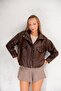 Oversize Pocket Bitter Brown Faux Leather Women's Zipper Jacket - 8