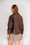 Oversize Pocket Bitter Brown Faux Leather Women's Zipper Jacket - 6