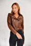 Light Brown Slim Fit Women's Jacket with Sleeve Zipper Detail - 4