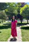 Pink Coral Patterned V-Neck Casual Summer Dress – Asymmetrical Cut 38-50 Size Compatible - 2