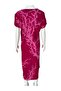 Pink Coral Patterned V-Neck Casual Summer Dress – Asymmetrical Cut 38-50 Size Compatible - 6