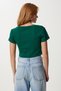 Teddy Bear Embroidered Ribbed Knitted Crop T-Shirt Lzh0015 Emerald Green - 4
