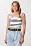 Striped Crop Knitwear Blouse Lyy0009 White - 3