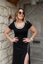 Women's Round Rib Collar White Slit Detailed Viscose Full Length Dress - 3