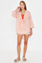Women's Orange Striped Front Tie Kimono Shirt Arm-25Y001085 - 3
