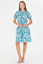 Women's Emerald Elastic Waist Patterned Short Sleeve Shirt Dress Arm-23Y001079 - 2