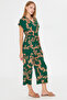 Women's Green-Beige Double Breasted Jumpsuit with Belt Arm-20Y042008 - 4