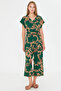 Women's Green-Beige Double Breasted Jumpsuit with Belt Arm-20Y042008