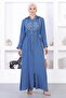 Embroidered Hooded Abaya Blue 12210