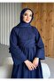Cross Button Detailed Tie-Up Poplin Hijab Dress - 3