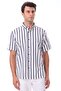 Short Sleeve Striped Men's Shirt - Cotton Summer Fabric - Menton Navy Blue - 4