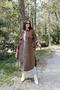 Women's Brown Long Sleeve, Double Pocket, Oval Cut the Skirt, Belt, Cashmere Shirt Coat - 3