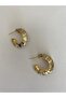 Special Design Zircon Stone Strip Half Gold Hoop Earrings - 5