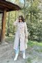 Women's Stone Colored Long Sleeve, Double Pocket, Oval Cut Skirt, Belt, Stamp Shirt Coat - 5
