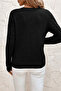 Women's Hair Braided V-Neck Black Sweater - 2