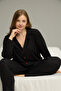 Black Patterned Large Size Oversized Shirt Collar Button Milan Knitted Pajamas Suit25224320