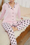 Pink Heart Pattern Shirt Collar Button Milan Knitted Pajamas Suit25224009