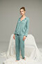 Green Patterned Shirt Collar Button Milan Knitted Pajamas Suit25224017 - 2