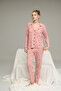 Powder Star Patterned Shirt Collar Buttoned Milan Knitted Pajamas Suit25224024 - 2